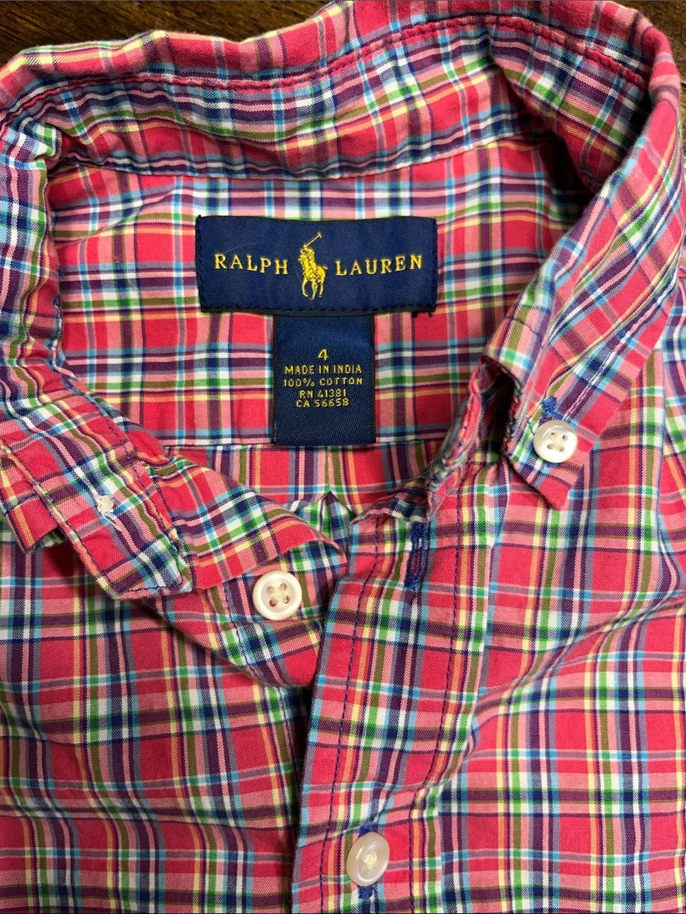Ralph Lauren Red and Blue Plaid Button-Down Shirt boys size 4